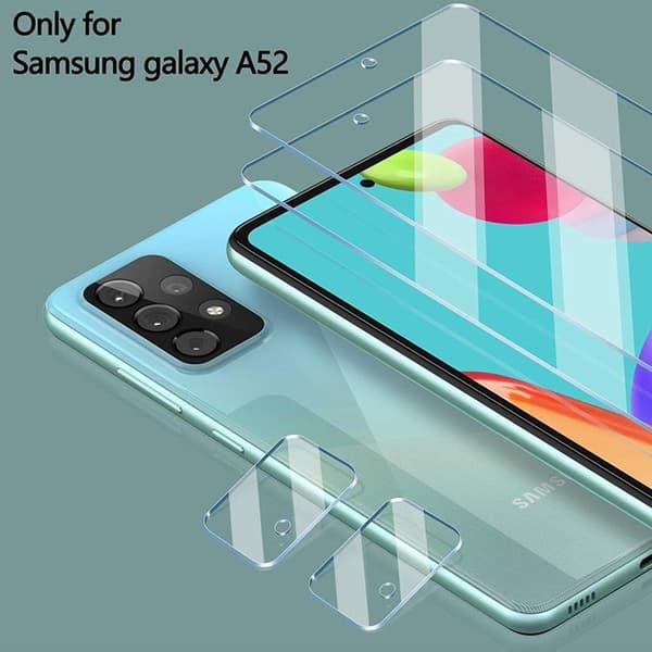 Galaxy A52 5G [4-PACK] 2 X Kameralinsskydd i Härdat Glas + 2 X Härdat glas