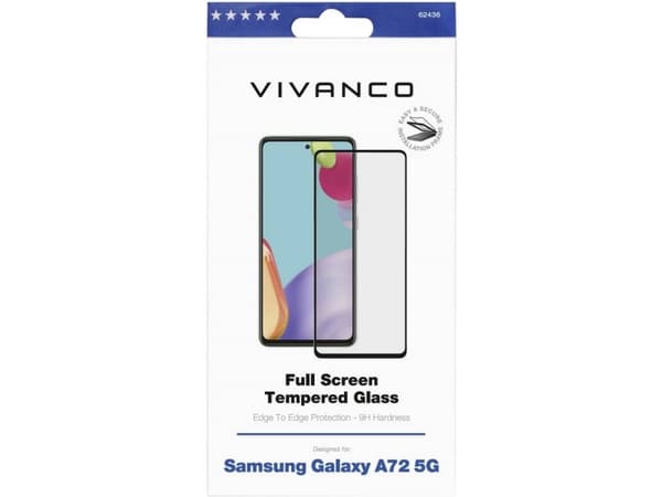 Vivanco Full, Samsung, Galaxy A72 5G, Likaa hylkivä, Iskunkestävä, Öljynkestävä, Naarmuuntumisenkestävä, Putoamisenkestävä, Musta, Läpinäkyvä, 1 kpl