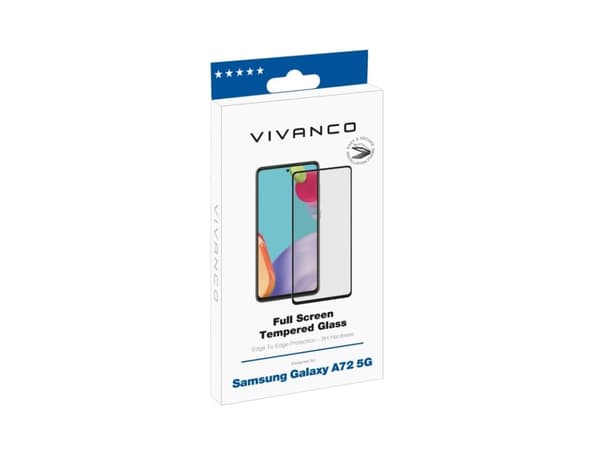 Vivanco Full, Samsung, Galaxy A72 5G, Likaa hylkivä, Iskunkestävä, Öljynkestävä, Naarmuuntumisenkestävä, Putoamisenkestävä, Musta, Läpinäkyvä, 1 kpl