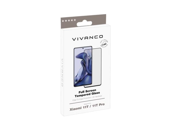 Vivanco Full, Xiaomi, 11T, 11T Pro, Smutsavvisande, Slagtålig, Reptålig, Splitterskyddad, Svart, Transparent, 1 styck