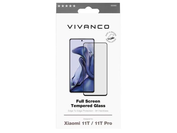 Vivanco Full, Xiaomi, 11T, 11T Pro, Smutsavvisande, Slagtålig, Reptålig, Splitterskyddad, Svart, Transparent, 1 styck