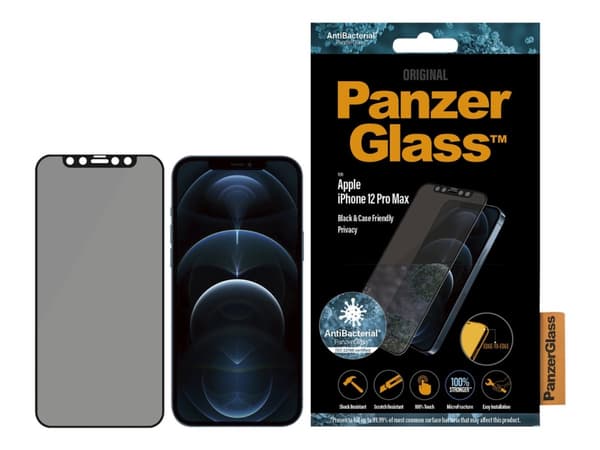 PanzerGlass P2712, Apple, Apple - iPhone 12 Pro Max, Asennus kuivana, Naarmuuntumisenkestävä, Iskunkestävä, Antibakteerinen, Läpinäkyvä, 1 kpl