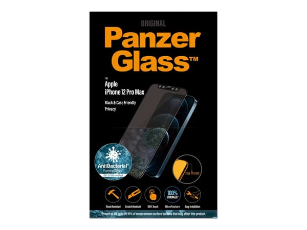 PanzerGlass Original - Skjermbeskyttelse for mobiltelefon - glass - med personvernsfilter - 6.7" - svart - for Apple iPhone 12 Pro Max
