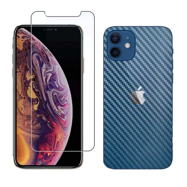 iPhone 12 Mini Displayfilm + Kolfiber Skyddsfilm för Baksida
