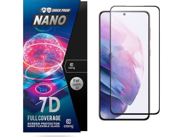 Crong 7D Nano Flexible Glass - uknuselig 9H hybridglass for hele Samsung Galaxy S21-skjermen