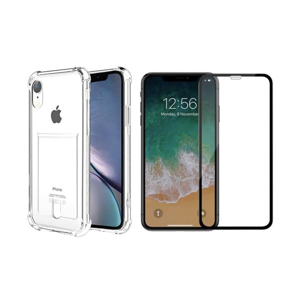 iPhone XR - 1 Set Skal med Korthållare och Skärmskydd