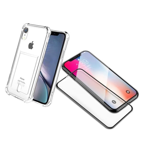 iPhone XR - 1 Set Skal med Korthållare och Skärmskydd
