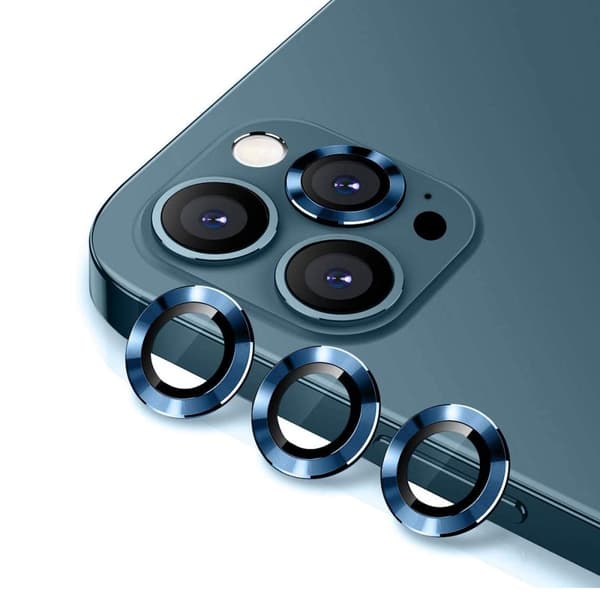 iPhone 12 Pro Linsskydd med Metallram - Blå (3-pack)