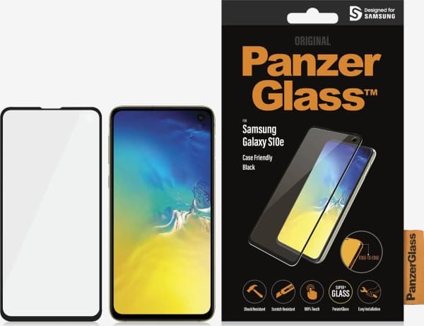 PanzerGlass™ | Case-Friendly - Skjermbeskytter for mobiltelefon - Kant-til-kant passform - rammefarge svart | Samsung Galaxy S10e