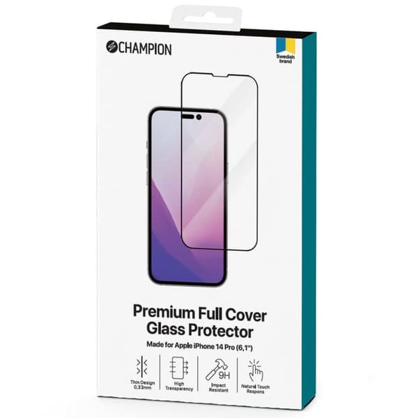CHAMPION iPhone 14 Pro Härdat Glas Skärmskydd - Svart