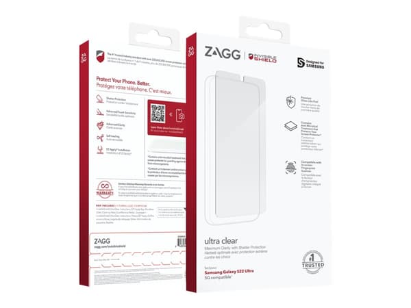 InvisibleShield Ultra Clear+, Samsung, Galaxy S22 Ultra, Pölynkestävä, Naarmuuntumisenkestävä, Iskunkestävä, Läpinäkyvä, 1 kpl