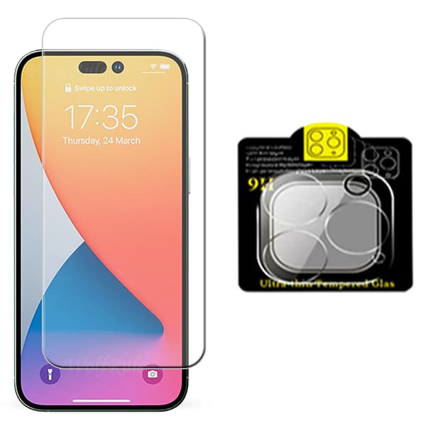 3-PACK iPhone 14 Pro 1 Set Sk�rmskydd + Kameralinsskydd HD 0,3mm