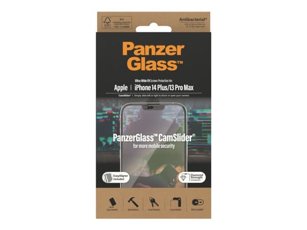 PanzerGlass CamSlider - Skärmskydd för mobiltelefon - lämplig för fodral - glas - ramfärg svart - för Apple iPhone 13 Pro Max, 14 Plus
