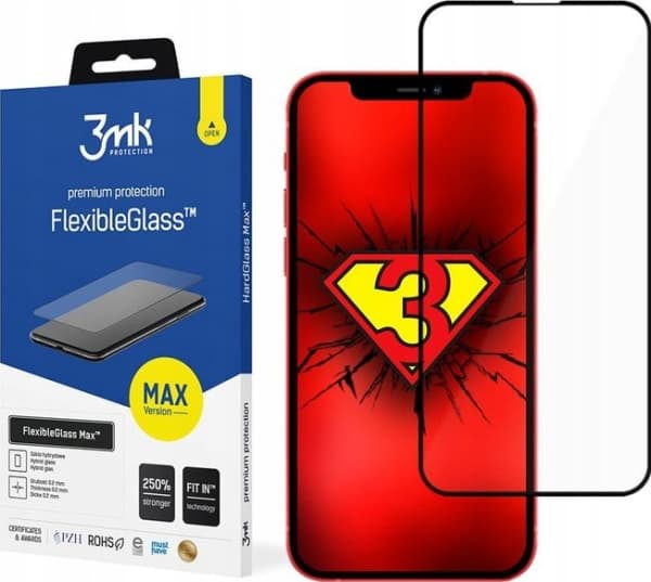 3MK FlexibleGlass Max iPhone 13/13 Pro 6.1" svart/svart, hybridglass med forsterkede kanter