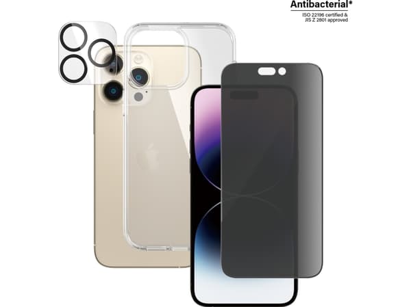 PanzerGlass - 3-in-1 privacy protection pack - beskyttelsesboks for mobiltelefon - termoplast-polyuretan (TPU) - for Apple iPhone 14 Pro Max
