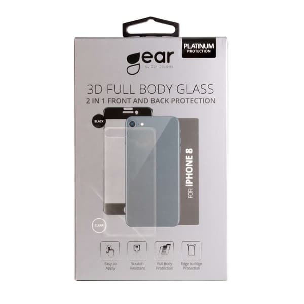 Gear Hærdet Glas 3D 2in1 Front & Back Edge to Edge Sort/Klar bagside iPhone 8