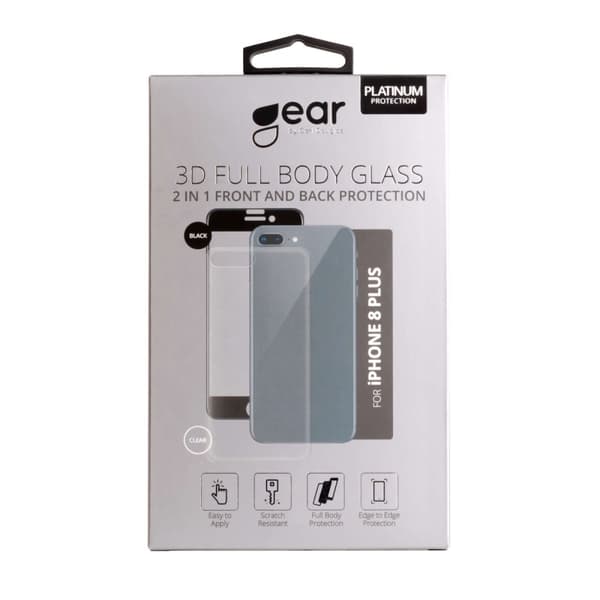 Gear Hærdet Glas 3D 2in1 Front & Back Edge to Edge Sort/Klar bagside  iPhone 8 Plus