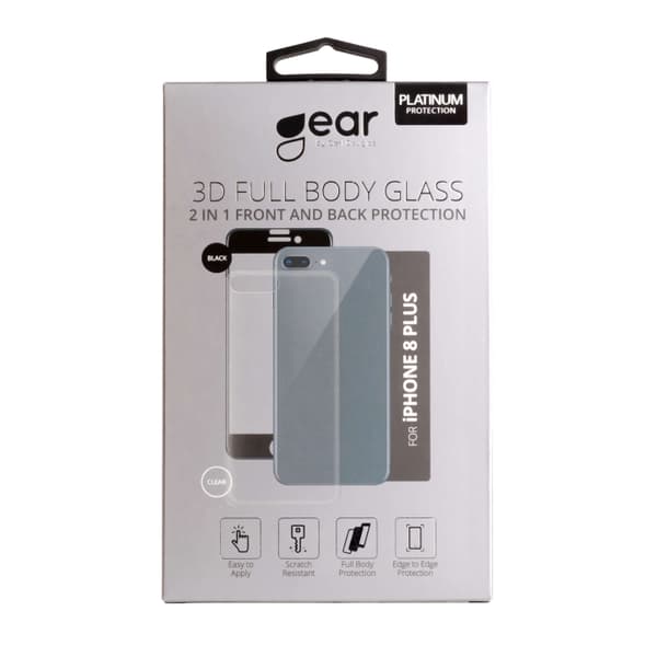 Gear Hærdet Glas 3D 2in1 Front & Back Edge to Edge Sort/Klar bagside  iPhone 8 Plus