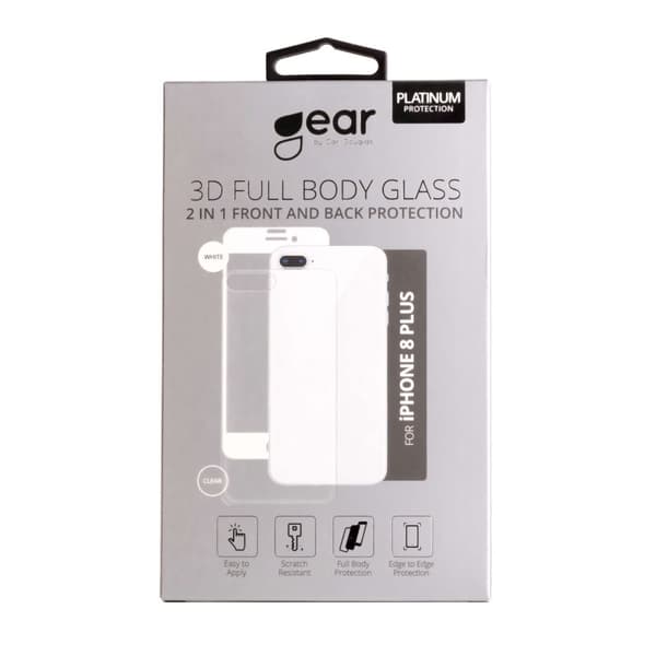 Gear Hærdet Glas 3D 2in1 Front & Back Edge to Edge Hvid/Klar bagside  iPhone 8 Plus