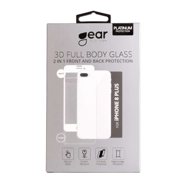 Gear Hærdet Glas 3D 2in1 Front & Back Edge to Edge Hvid/Klar bagside  iPhone 8 Plus