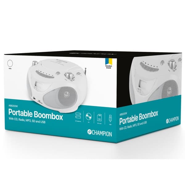 Champion Boombox CD/Radio/MP3/USB Hvit