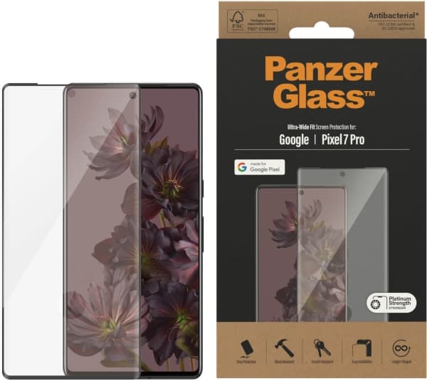 PanzerGlass - Skjermbeskyttelse for mobiltelefon - ultrabred passform - glass - rammefarge svart - for Google Pixel 7 Pro