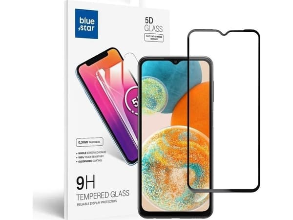Blue Star 5D härdat glas - för Samsung A23 5G (helt lim-/fodralvänligt) - svart