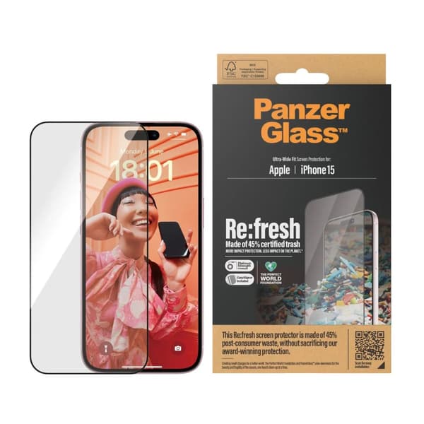 PanzerGlass™ | Ultra-Wide Fit - Skjermbeskyttelse for mobiltelefon - Re:fresh | Apple iPhone 15