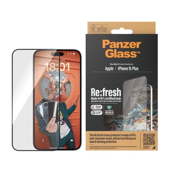 PanzerGlass™ | Ultra-Wide Fit - Skjermbeskyttelse for mobiltelefon - Re:fresh | Apple iPhone 15 Plus