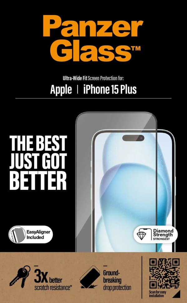 PanzerGlass™ | Ultra-Wide Fit - Matkapuhelimen näytönsuoja - Kristallinkirkas | Apple iPhone 15 Plus