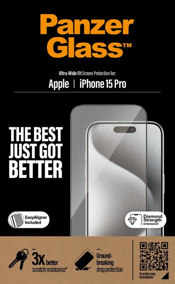 PanzerGlass™ | Skjermbeskytter - Ultra-Wide Fit | Apple iPhone 15 Pro