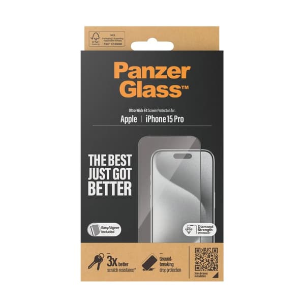 PanzerGlass™ | Skjermbeskytter - Ultra-Wide Fit | Apple iPhone 15 Pro