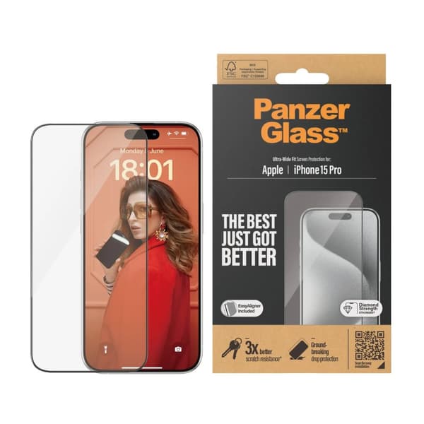 PanzerGlass™ | Skjermbeskytter - Ultra-Wide Fit | Apple iPhone 15 Pro