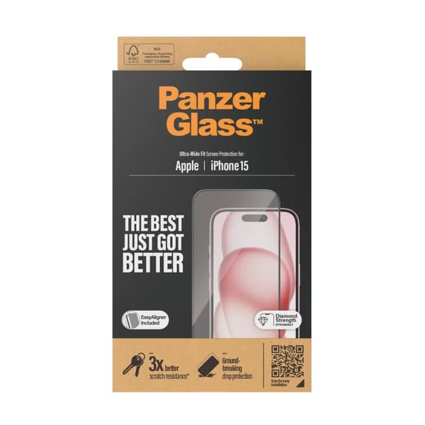 PanzerGlass™ | Skjermbeskytter - Ultra-Wide Fit | Apple iPhone 15