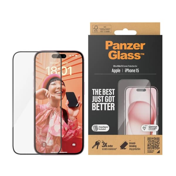 PanzerGlass™ | Skjermbeskytter - Ultra-Wide Fit | Apple iPhone 15