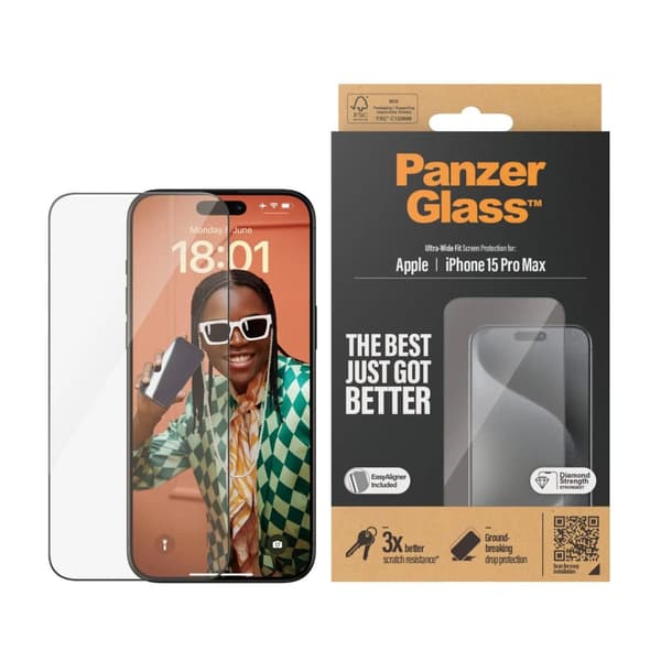 PanzerGlass™ | Skjermbeskytter - Ultra-Wide Fit | Apple iPhone 15 Pro Max