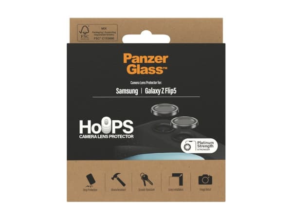 PanzerGlass Samsung Galaxy Hoops for new Z Flip4 2023 Black, Samsung, Galaxy Z Flip5, Asennus kuivana, Naarmuuntumisenkestävä, Iskunkestävä, Musta, L