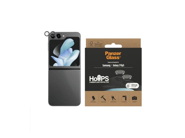 PanzerGlass Samsung Galaxy Hoops for new Z Flip4 2023 Black, Samsung, Galaxy Z Flip5, Asennus kuivana, Naarmuuntumisenkestävä, Iskunkestävä, Musta, L