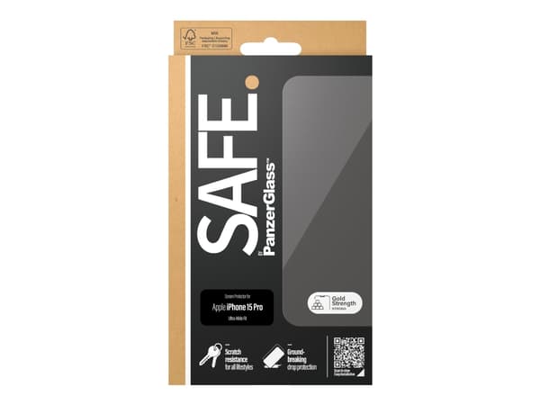 SAFE. by PanzerGlass - Skjermbeskyttelse for mobiltelefon - ultrabred passform - glass - for Apple iPhone 15 Pro