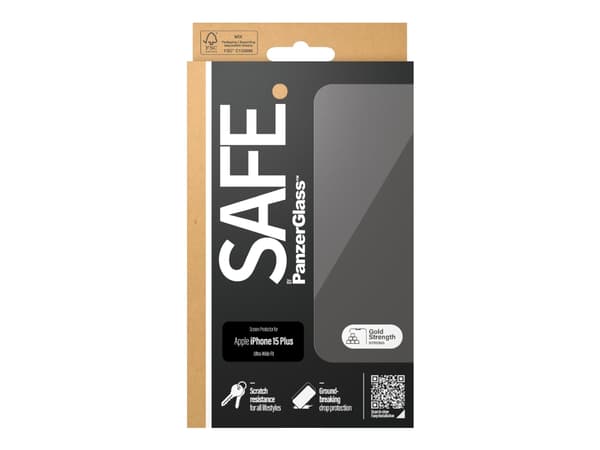 SAFE. by PanzerGlass - Skjermbeskyttelse for mobiltelefon - ultrabred passform - glass - for Apple iPhone 15 Plus