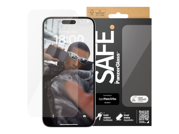 SAFE. by PanzerGlass - Skjermbeskyttelse for mobiltelefon - ultrabred passform - glass - for Apple iPhone 15 Plus