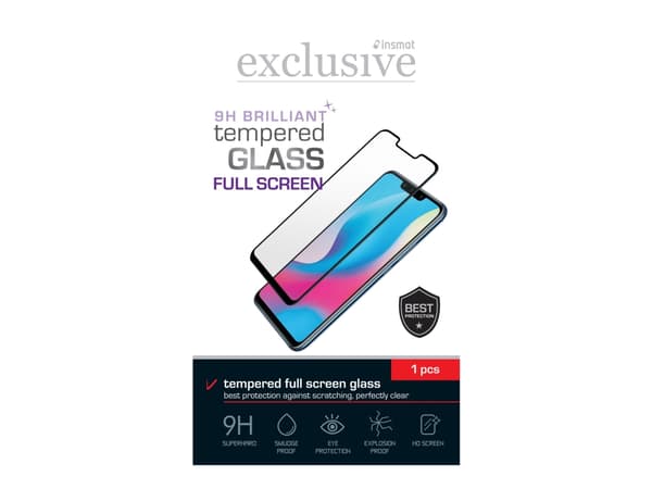 Insmat Exclusive - Skärmskydd för mobiltelefon - helskärm, 9H Brilliant - glas - ramfärg svart - för Apple iPhone 15