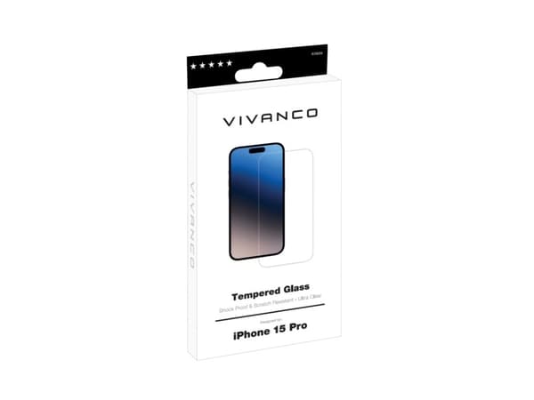 Vivanco 63939, Apple, iPhone 15 Pro, Skittbestandig, Slagbestandig, Ripebestandig, Knusesikker, Gjennomsiktig, 1 stykker