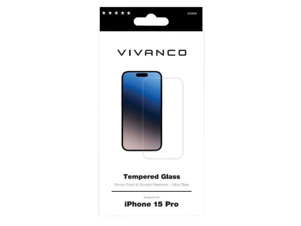 Vivanco 63939, Apple, iPhone 15 Pro, Skittbestandig, Slagbestandig, Ripebestandig, Knusesikker, Gjennomsiktig, 1 stykker