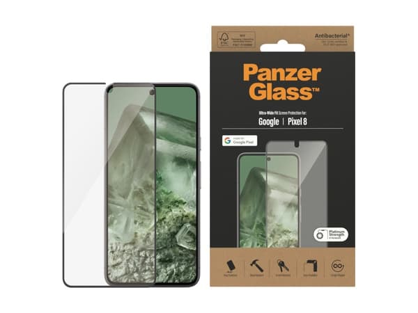 PanzerGlass - Matkapuhelimen näytönsuoja - erittäin laaja istuvuus - kehyksen väri musta - Google Pixel 8:lle