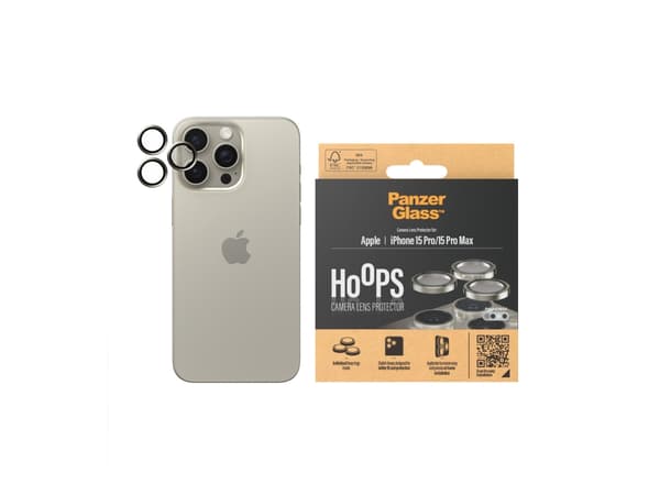 PanzerGlass Hoops - Linsskydd för mobiltelefon - glas - ramfärg svart - för Apple iPhone 15 Pro, 15 Pro Max