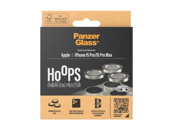 PanzerGlass Hoops - Linsskydd för mobiltelefon - glas - ramfärg svart - för Apple iPhone 15 Pro, 15 Pro Max
