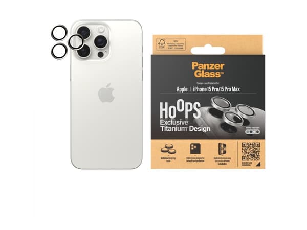 PanzerGlass Hoops - Linsebeskytter for mobiltelefon - glass - rammefarge svart - for Apple iPhone 15 Pro, 15 Pro Max