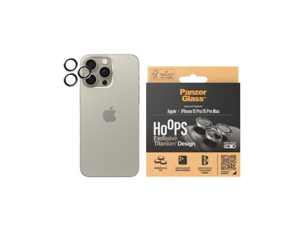PanzerGlass Hoops - Linsskydd för mobiltelefon - glas - ramfärg svart - för Apple iPhone 15 Pro, 15 Pro Max