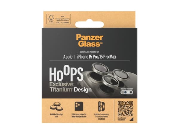 PanzerGlass Hoops - Linsskydd för mobiltelefon - glas - ramfärg svart - för Apple iPhone 15 Pro, 15 Pro Max